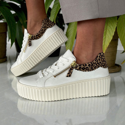 Womens Gabor 83.200 White and Leopard Platform Side Zip Trainers - White