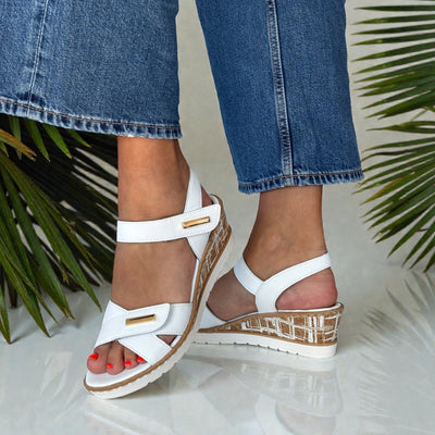 Womens Remonte R6266 White Wedge Sandals - White