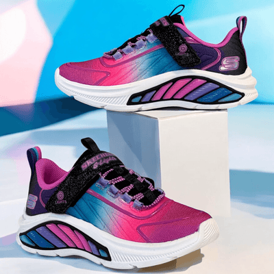 Girls Skechers Rainbow Cruisers Light Up Trainers - Black Multi