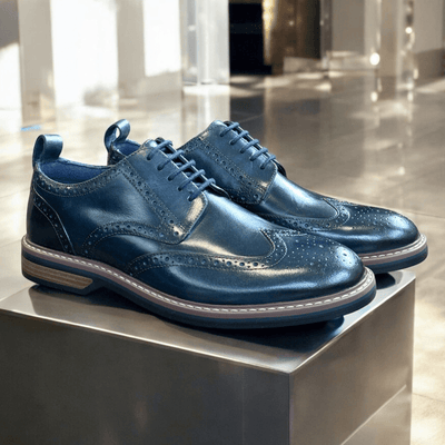 Clarks Mens Aldwin Limit Navy Brogue Leather Lace Up Shoes - Navy
