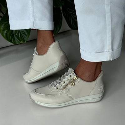 Womens Rieker N1156 Beige and Gold Side Zip Trainers - Beige Gold
