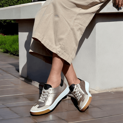Womens Ara New York Beige Gold and Black Side Zip Trainers - Beige Gold