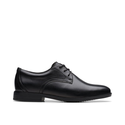Boys Clarks Jonwin Loop Youth Plain Black School Shoes - Black