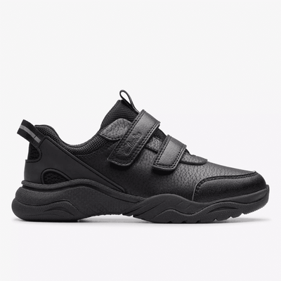 Infant Boys Clarks Feather Shine Black Velcro School Shoes - Black