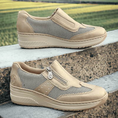 Womens Rieker 48760 Gold Mesh Side Zip Wedge Shoes - Gold