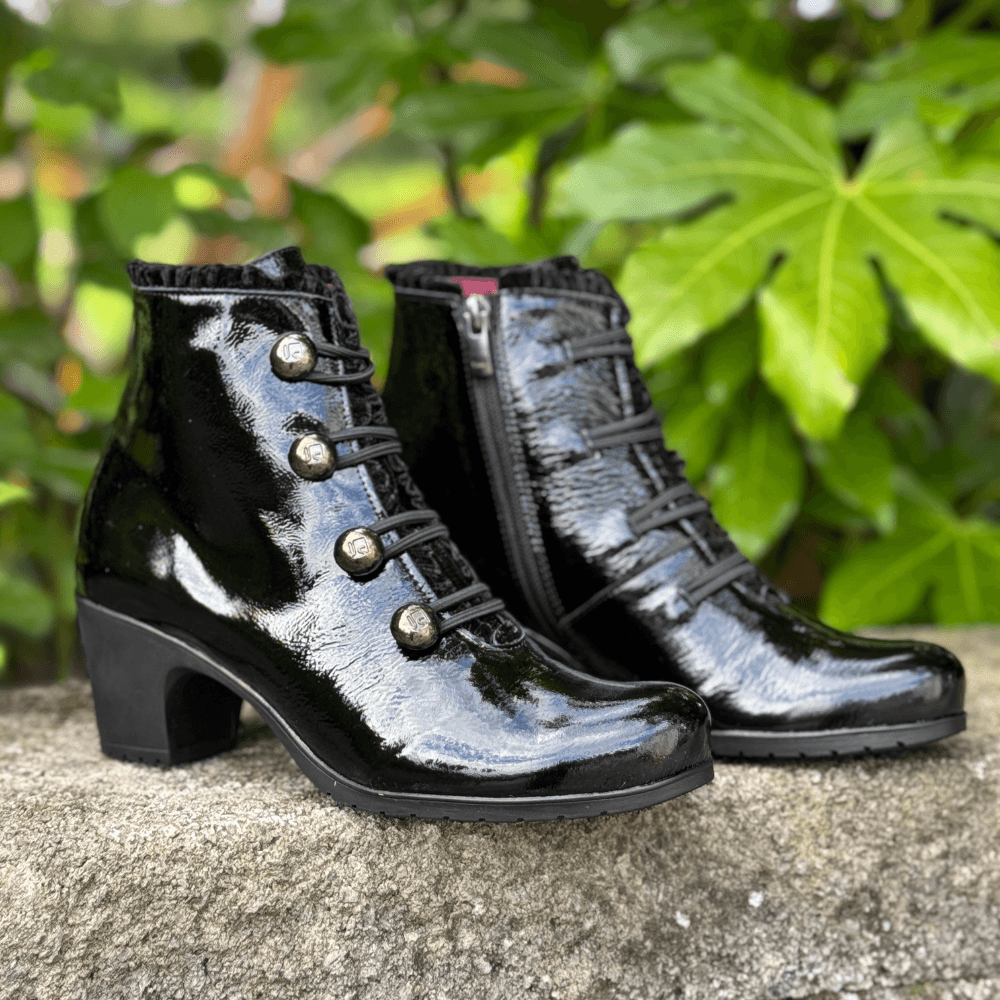 Jose Saenz 5176 Black Patent Block Heel Boots | Millars Shoe Store