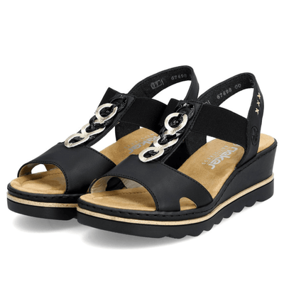 Womens Rieker 67498 Black Wedge Sandals - Black