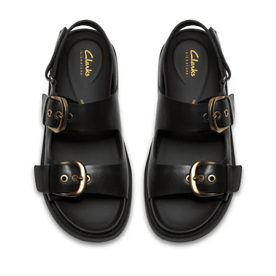 Womens Clarks Aristella Bay Double Buckle Sandals - Black