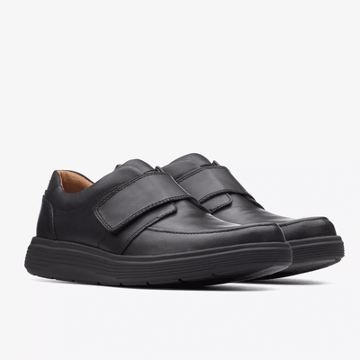 Clarks Mens Un Abode Strap Black Leather Velcro Shoes - Black