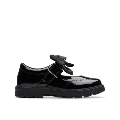 Girls Clarks Lorcam Jane Kid Black Patent School Shoes - Black Patent