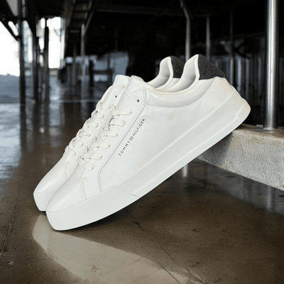 Mens Tommy Hilfiger Contrast Heel Court Trainers - White