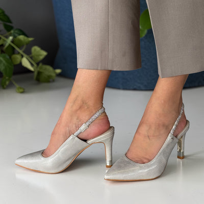 Womens Kate Appleby Burnett Diamante Sling Back Heeled Shoes Heels - Silver Chrome