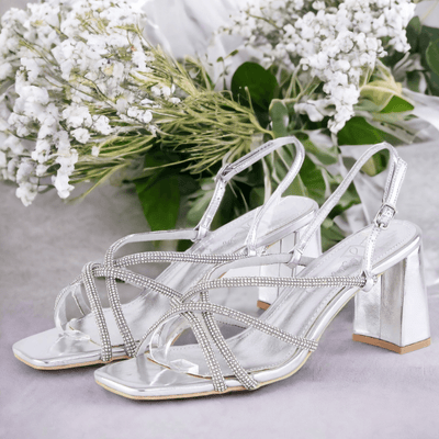 Womens Una Healy Best Thing Square Toe Diamante Block Heel Sandals - Chrome X