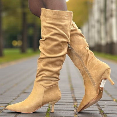 Womens Una Healy Karmas Kitten Heel Slouch Boots - Beige - Creams Beige