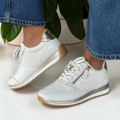 Womens Tamaris Comfort 83734 White And Gold Side Zip Trainers - White and Gold