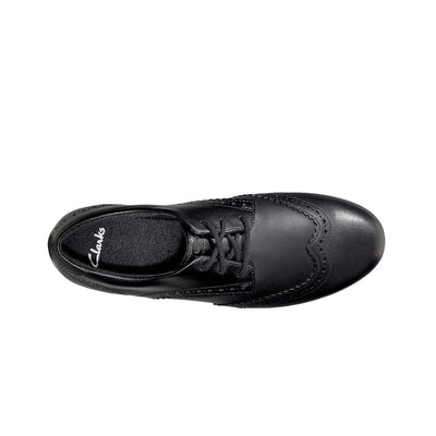 Junior Clarks Scala Lace Girls Black Leather Lace Up Smart School Shoes - Black