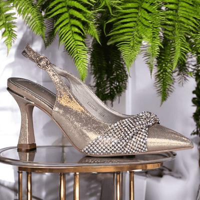 Womens Sorento Hilton Diamante Twist Slingback Heels - Gold