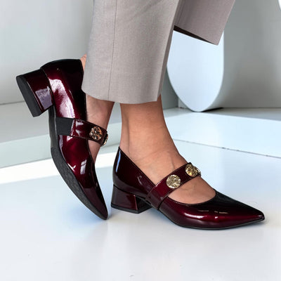 Womens Emis 7963 Mary Jane Court Shoes - Burgundy Patent