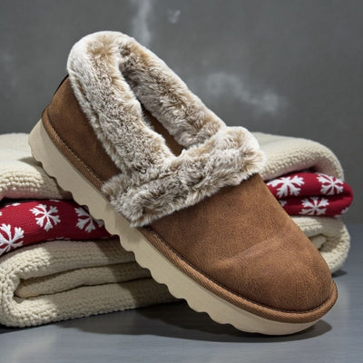Womens Skechers Cozy Up Faux Fur Trim Slippers - Chestnut