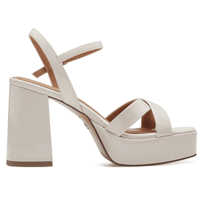 Womens Tamaris 28051 Platform Block Heels - Ivory Patent