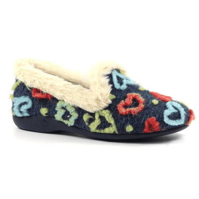 Womens Lunar Heart with Faux Fur Trim Slippers - Navy