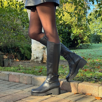 Womens Unisa Jabilo Leather Knee High Boots - Black
