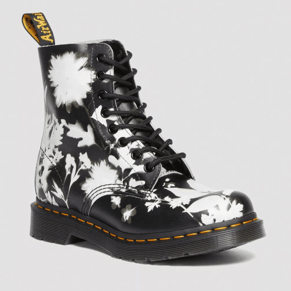 Womens Dr Martens 1460 Floral Shadow Smooth Leather Lace Up Boots - Black and White