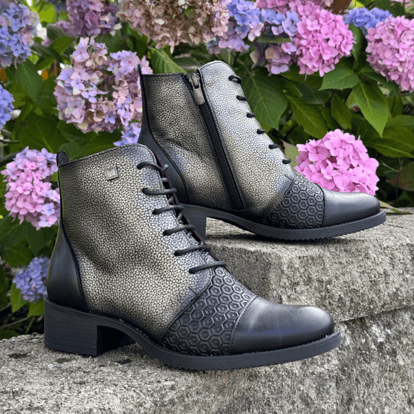 Womens Jose Saenz 2180 Black and Pewter Heeled Ankle Boots - Black