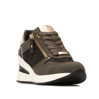 Womens Xti 144379 Wedge Side Zip Trainers - Khaki