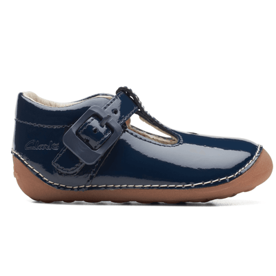 Infant Girls Clarks Tiny Beat Navy Patent-Bar Pre Walker Shoes - Navy