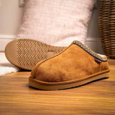 Mens Lazy Dogz Patrick Fur Lined Slippers - Tan