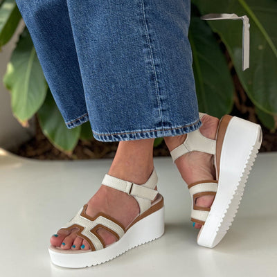Womens Redz TX8-699 Beige Multi Wedge Sandals - Beige Multi
