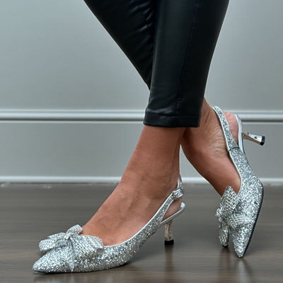 Womens Una Healy Im Not OK Pointed Toe Slingback Heel - Chrome Dazzle