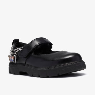 Girls Clarks Lorcam Charm Kid Black School Shoes - Black