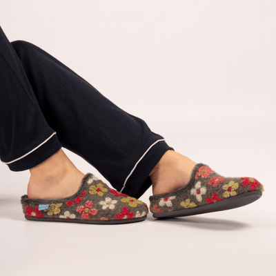 Womens Lunar Dolly Floral Mule Slippers - Grey