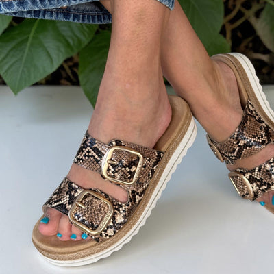 Womens Remonte D0Q66 Brown Snake Wedge Sandal - Brown