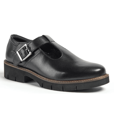 Girls Pod Kayla T-Bar School Shoes- Black Leather - Black Leather