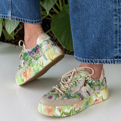 Womens Rieker M7711 Green Floral Print Side Zip Platform Trainers - Multi