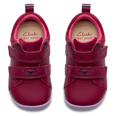 Infant Girls Clarks Roamer Wish Berry Velcro Strap Pre Walker Shoes - Berry - Burgundy