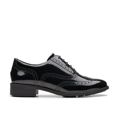 Girls Clarks Havisham Oak School Shoes - Black Patent