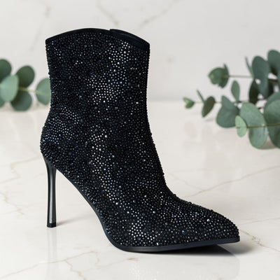 Womens Redz 10905 Grey / Black Glitz Pin Heel Ankle Boots - Grey / Black Glitz