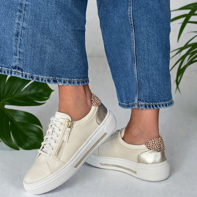 Womens Clarks Hollyrose Zip Platform Trainers - Cream Multi
