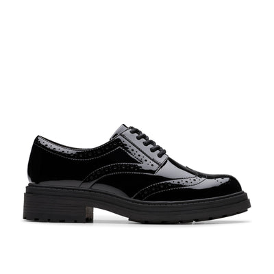 Girls Clarks Orinoco3 Derby School Shoes - Black Patent