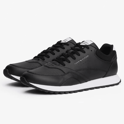 Mens Tommy Hilfiger Contrast Heel Court Trainers - Black