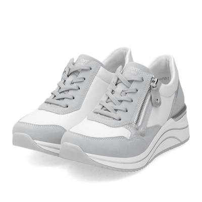 Womens Remonte D0T01 White and Blue Wedge Trainers - White