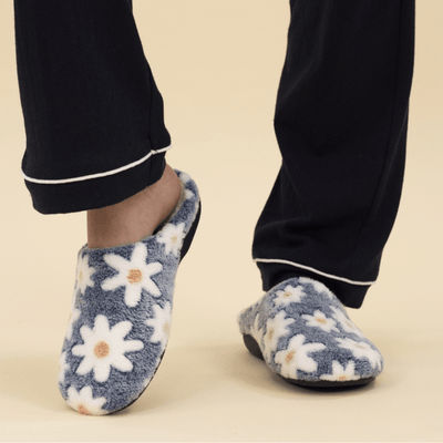 Womens Lunar Plumeria Floral Mule Slippers - Blue Floral