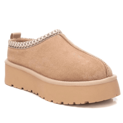 Womens Xti 143237 Faux Fur Lined Platform Mules - Beige Gold