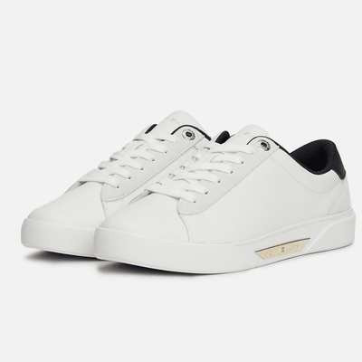Womens Tommy Hilfiger Metal Hardware Leather Court Trainers - Ecru