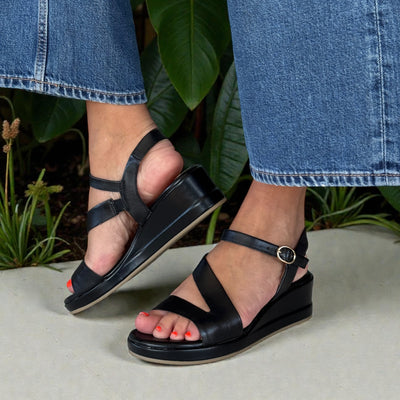 Womens Marco Tozzi 28317 Black Wedge Sandals - Black