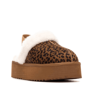 Womens Xti 144440 Faux Fur Lined Platform Mules - Leopard